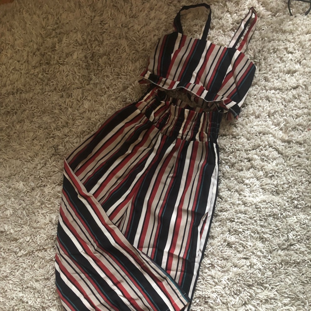 She in two piece striped set!